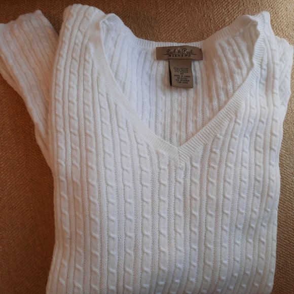 Peck&Peck White Cable Knit Cotton Alpaca Sweater M - Picture 3 of 15